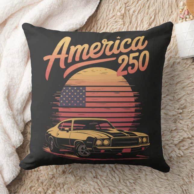 America 250 US Retro Sunset Throw Pillow (Blanket)