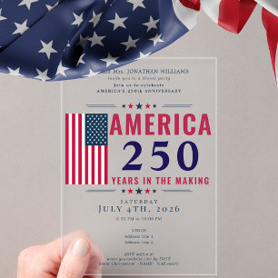 America 250 USA Flag Patriotic 4th of July Formal Acrylic Invitations