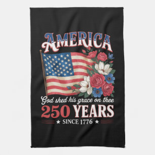 America 250 Years Flag Floral Kitchen Towel
