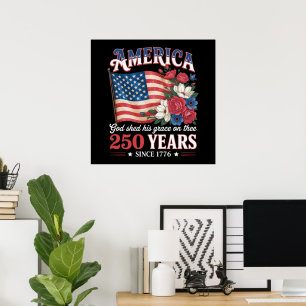 America 250 Years Flag Floral Poster