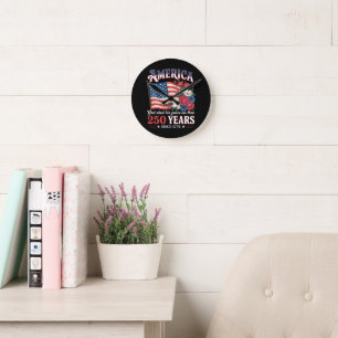 America 250 Years Flag Floral Round Clock