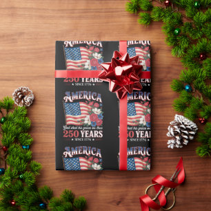 America 250 Years Flag Floral Wrapping Paper