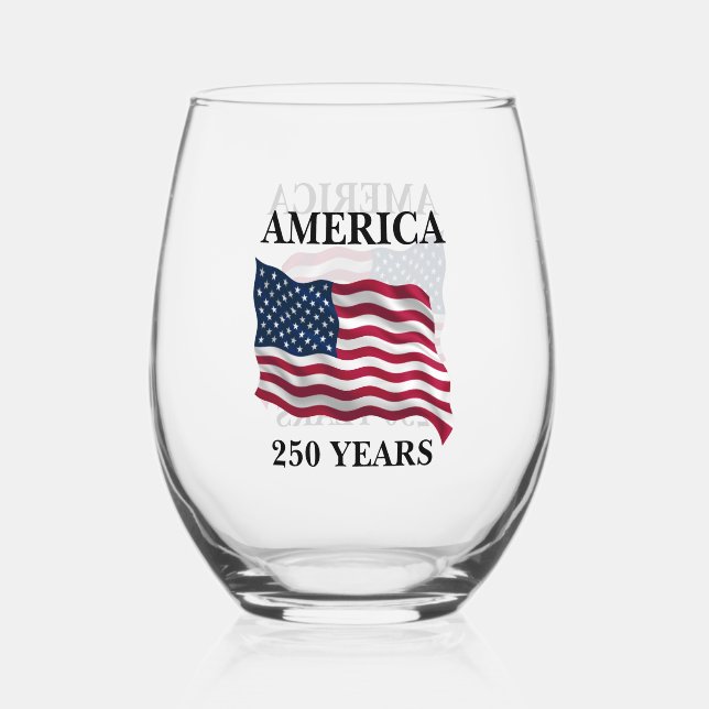 America 250 Years Flag Stemless Wine Glass (Front)