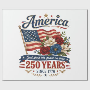 America 250 Years Floral Flag Wrapping Paper