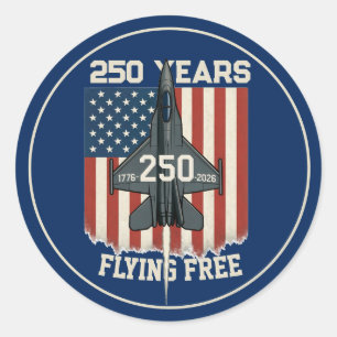 America 250 Years Flying Free Jet - 1776-2026  Classic Round Sticker