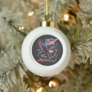 America 250 Years of Freedom 1776-2026 Ceramic Ball Christmas Ornament