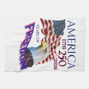 America 250 Years of Freedom Flag with Bald Eagle Kitchen Towel