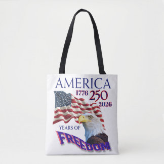 America 250 Years of Freedom Flag with Bald Eagle Tote Bag