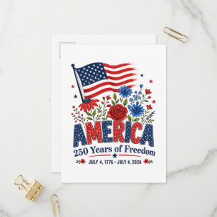 America 250 Years of Freedom Floral Flag Invitation Postcard