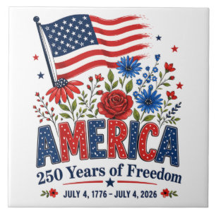 America 250 Years of Freedom Floral Flag Tile