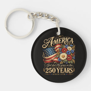 America 250 Years Since 1776 Floral Patriotic Gift Keychain