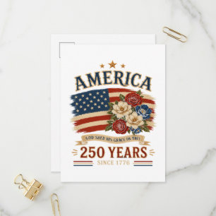 America 250 Years Since 1776 Patriotic Floral Flag Invitation Postcard