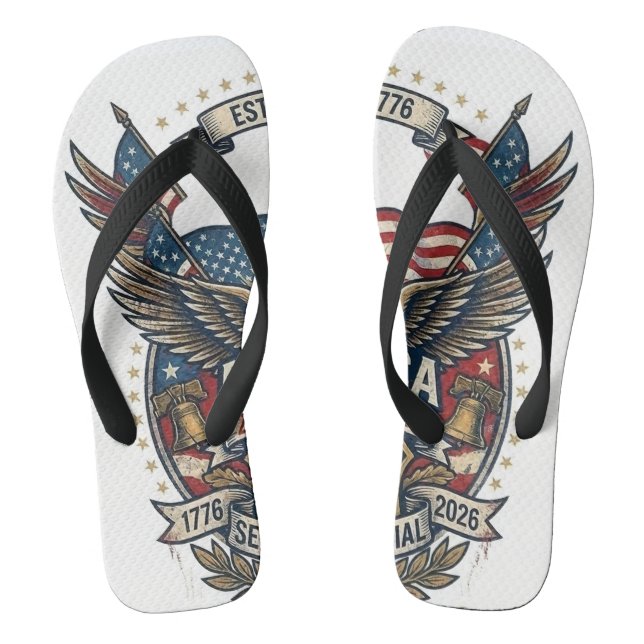 America 250th Anniversary Patriotic 1776 Freedom  Flip Flops (Footbed)