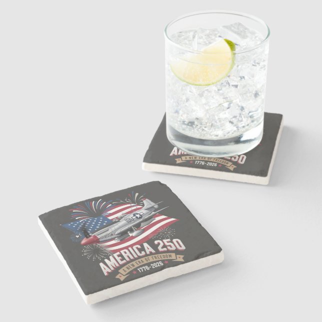 America 250th Anniversary Plane Stone Coaster (Side)