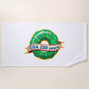 America 250th anniversary USA with sweet doughnut Beach Towel