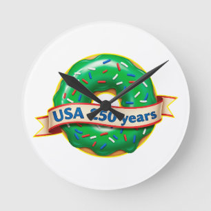 America 250th anniversary USA with sweet doughnut Round Clock