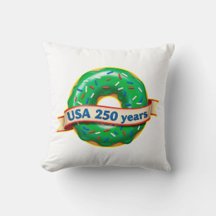 America 250th anniversary USA with sweet doughnut Throw Pillow