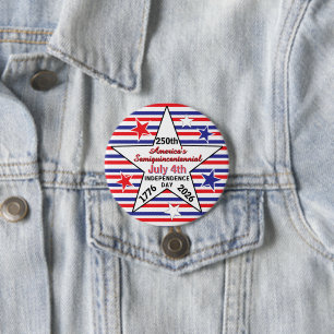 America 250th Independence Day Red White Blue 3 Inch Round Button