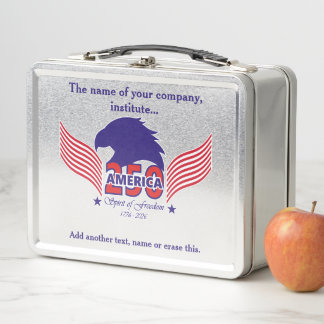 America 250th-Spirit of Freedom-Blue Text Metal Lunch Box