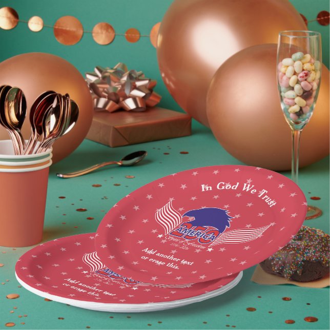 America 250th-Spirit of Freedom-Red-Editable Text Paper Plate (Multi)
