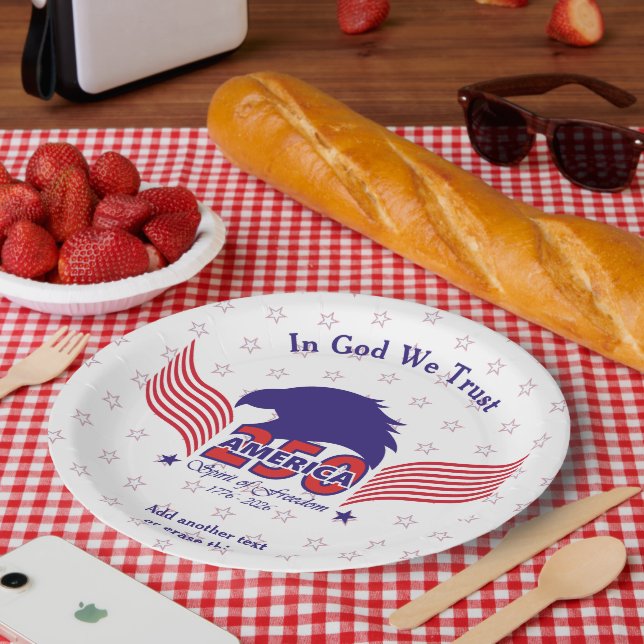 America 250th-Spirit of Freedom-White-Edit Text Paper Plate (Picnic)