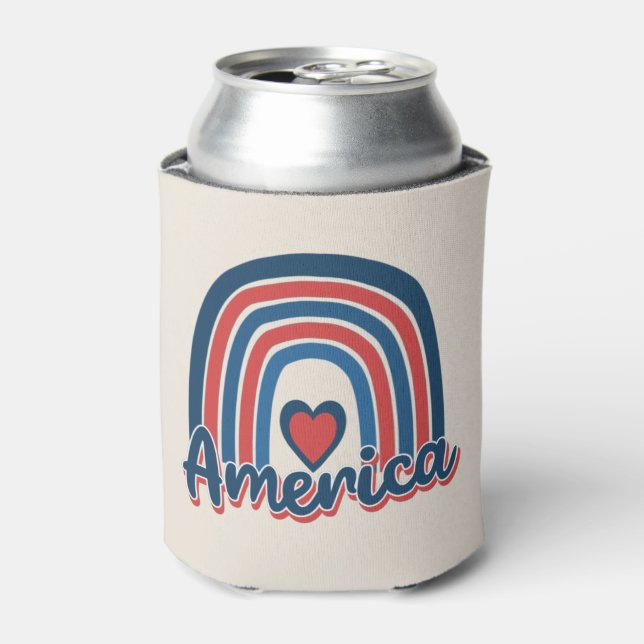 America 4th of July Celebration Rainbow USA Can Cooler (Can Front)