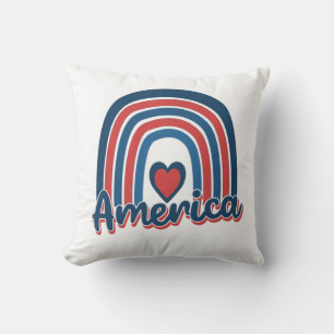 America 4th of July Celebration Rainbow USA Throw Pillow