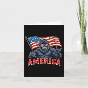 America Bigfoot Sasquatch July 4th Usa Flag Rock P Card