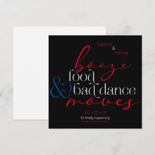 America Booze Food Bad Dance Moves Save theDate Invitation