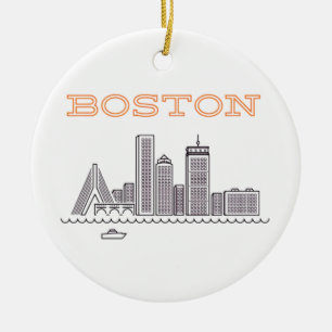 America Boston City Skyline, Boston Ma Us Skyline Ceramic Ornament