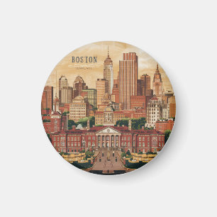 America Boston City Skyline, Boston Ma Us Skyline Magnet