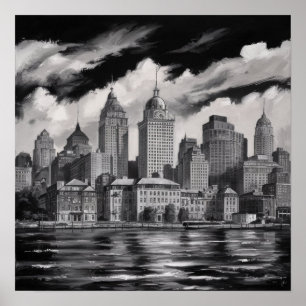 America Boston City Skyline, Boston Ma Us Skyline Poster