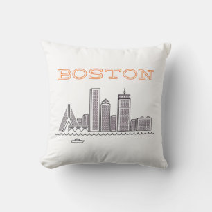America Boston City Skyline, Boston Ma Us Skyline Throw Pillow
