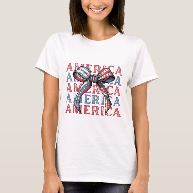 America Bow Shirt | Cute Patriotic 4th of July Tee (Front)