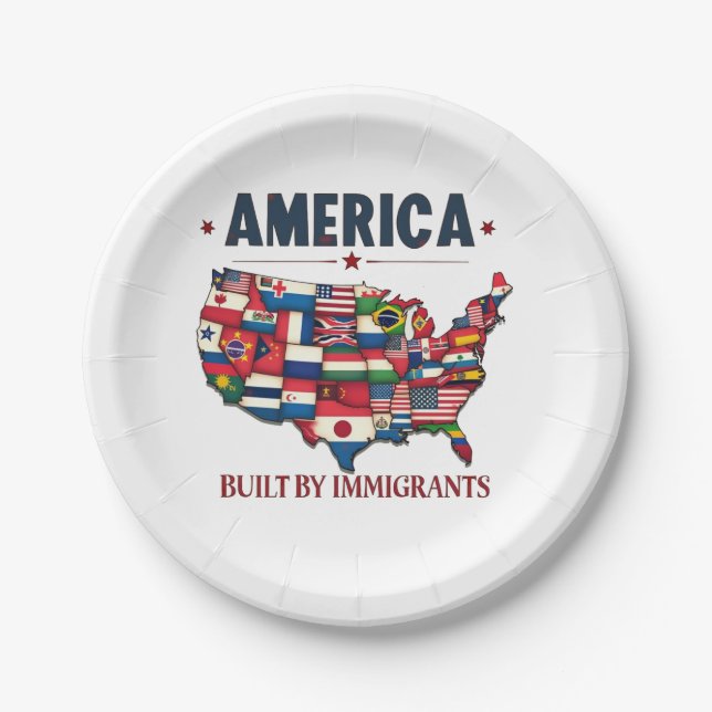 America Built by Immigrants Patriotic American Paper Plate (Front)