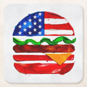 America Burger (White Painting No. 1) Square Paper Coaster