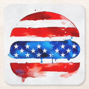 America Burger (White Painting No. 2) Square Paper Coaster