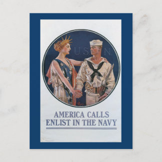 America Calls Enlist in the Navy Postcard