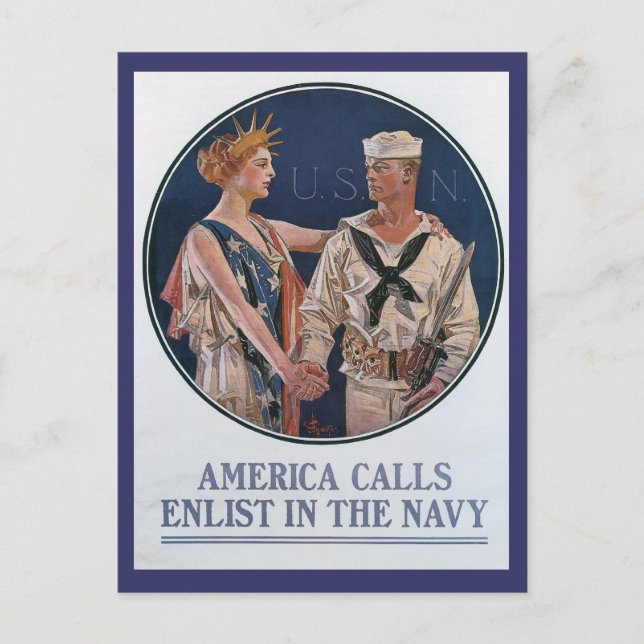 America Calls World War II Postcard (Front)