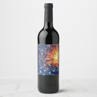 America Celebration. Stars and fireworks.  Wine Label