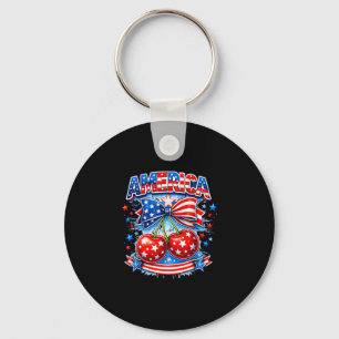 America cherry bow stars stripes usa july 4th keychain