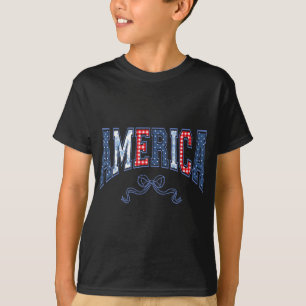 America Coquette Bow 4th Of July Usa American Girl T-Shirt