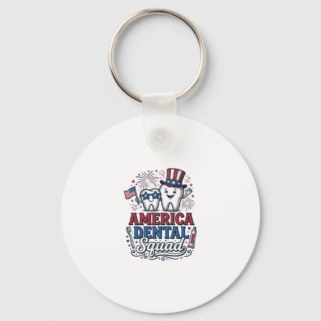 America Dental Squad Patriotic Tooth Vector Design Keychain (Front)