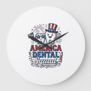 America Dental Squad Patriotic Tooth Vector Design Large Clock