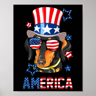 America Dog Doxie 4th Of July Tee  Poster