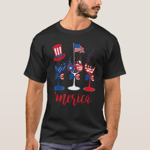 America Drinking Wine Glasses  4th Of July T-Shirt