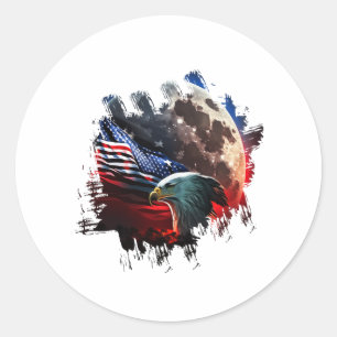 America eagle under Moon with American Flag Classic Round Sticker