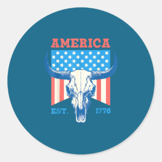 America est 1776 vintage bull skull flag 4th of classic round sticker
