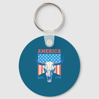 America est 1776 vintage bull skull flag 4th of keychain