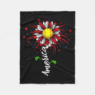 America Fireworks Flower Softball Independence Day Fleece Blanket